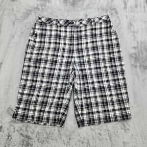 Vintage 90s Karen Scott Shorts Womens 16 Black White Plaid High Rise Bermuda